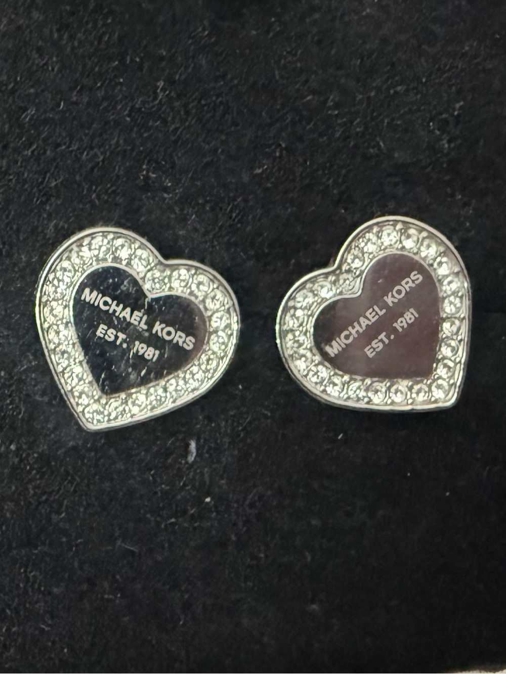 Michael Kors Silver-Tone Crystal Heart Stud Earrings - Silver